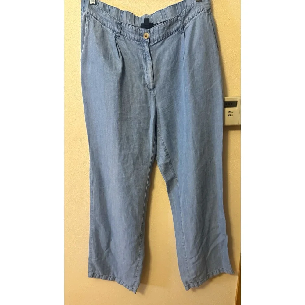 J. Jill Women's Blue Denim Tencel Straight Leg Pants Pockets 12 Tall 32